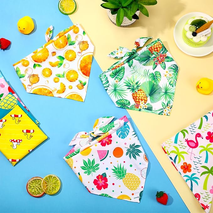 Weewooday 15 Pcs Dog Bandanas Bulk Summer Puppy Dog Bandana Triangle Bib Scarf Summer Hawaii Style Flamingo Fruit Leaf Pattern Pet Puppy Kerchief Set for Small Medium Cat Costume Accessory(Fresh)