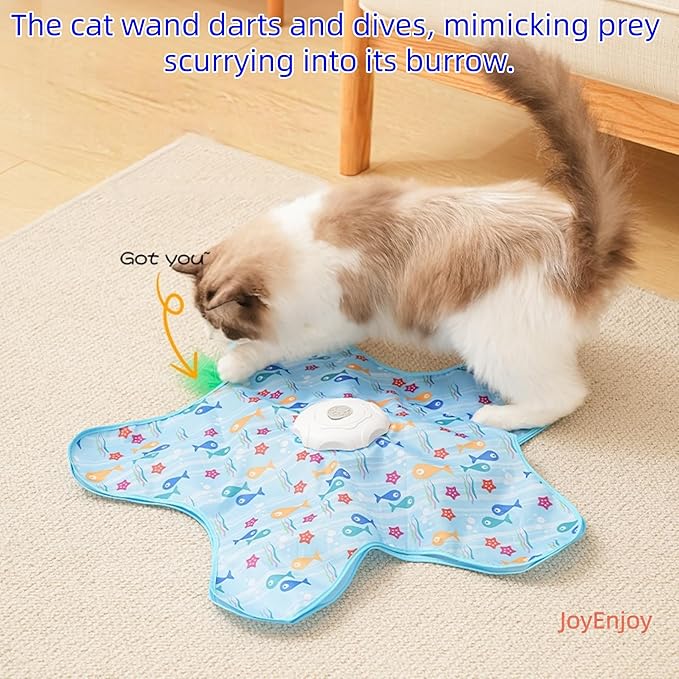 Hide and Seek Interactive Cat Toy, 5-Hole Motion Activated Bird Sound USB Rechargeable Puzzle Toy, Automatic Mental Stimulation for Indoor Cats & Multi-Cat Play (Fish Style)
