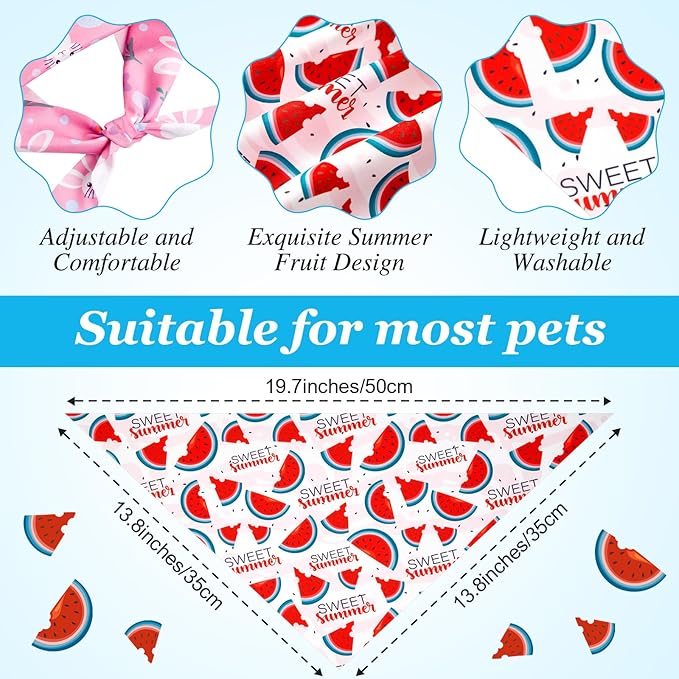Weewooday 50 Pcs Fruit Dog Bandanas Bulk for Summer Soft Bibs Adjustable Triangle pet Bandana for Small Medium Large Costume(Fruits Pattern, 19.7 x 13.8 x 13.8 Inch)
