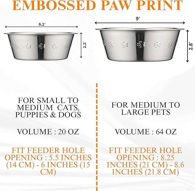 2-Pack Stainless Steel Dog Bowls 8 Cups (1.9L), Durable Metal Embossed Pet Food & Water Dish for Medium to Large Dogs – Rust-Resistant