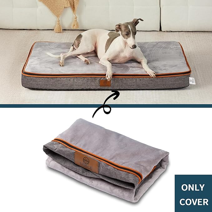 LIROCE Washable Dog Bed Cover Replacement, Large Wrap-Around Zipper Cover for Orthopedic Memory Faom Dog Bed (35x23x4 inches), Ligth Grey