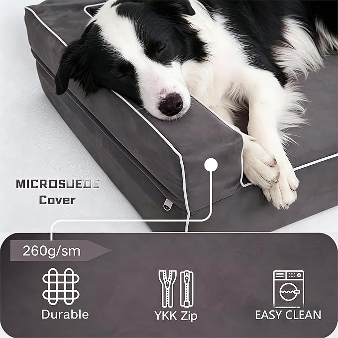 Orthopedic Dog Bed Medium - 4" Solid Memory Foam Pet Bed for Arthritis Relief & Hip Dysplasia - Bolster Style with YKK Zippered Waterproof Washable Cover & Bottom for Senior Dogs 10-50lbs