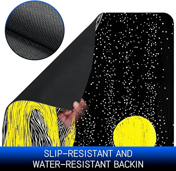 Dog Food Mat, 15.7" x 23.6" Absorbent Pet Feeding Mat for Food and Water, Waterproof Diatom Mud Pet Placemat with Non-Slip Rubber Backing, Cat Bowl Mat for Floors - Creek Yellow Moon