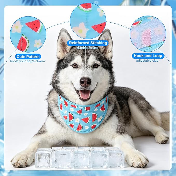 EXPAWLORER Dog Cooling Bandana - 2 Pack Instant Cool Chill Out Dog Scarf, Adjustable Summer Outdoor Ice Neck Cooler Vest, SAP Ice Crystal Powder Physical Cooling Pet Handkerchiefs, Fruits X-Large