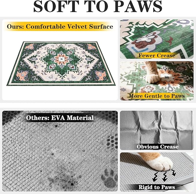 EXPAWLORER Cat Litter Mat, 20”x32” Small Non-Slip Urine Waterproof Litter Trapping Mat Easy to Clean Washable Litter Box Mat for Floor Soft on Kitty Paws, Indoor Food Mats Rug Pads for Bathroom Green