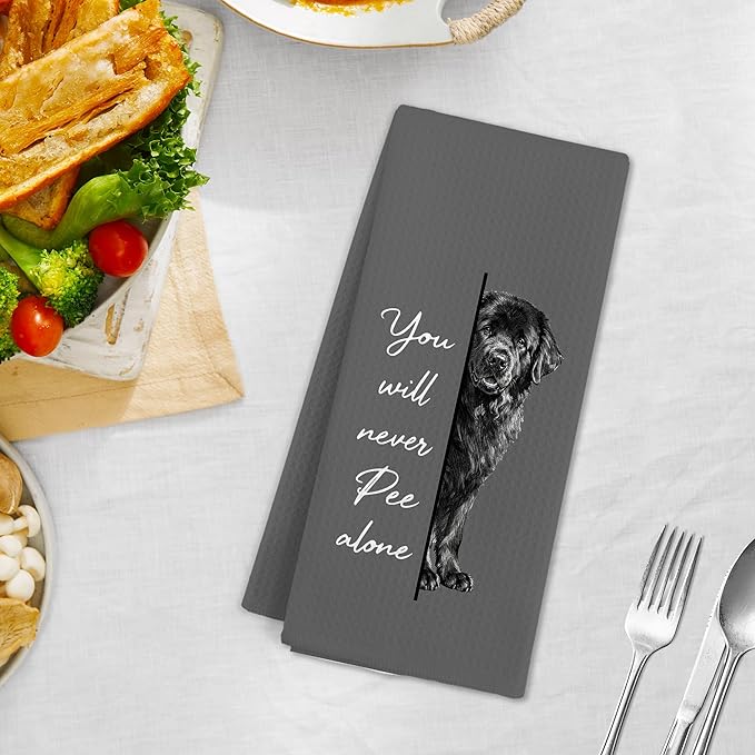 Funny Newfoundland Dog Hand Towels for Bathroom, You Will Never Pee Alone Hand Towels, Newfoundland Gifts for Women Men, Funny Dog Themed Dish Tea Towel for Kitchen Bathroom Decor, 16x24 in