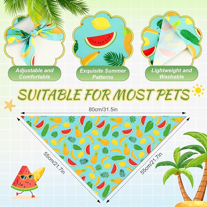 Abbylike 50 Pieces Summer Themed Dog Bandanas Bulk Hawaiian Dog Bandanas for Pets Triangle Kerchief Scarf Bibs Set for Summer Pets Dogs Party Costume Accessories, 25 Styles (31.5 x 21.7 x 21.7)