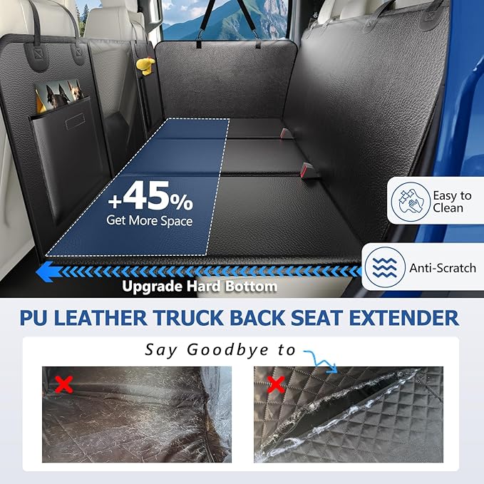 Btefd XL Truck Back Seat Extender for Dogs, Upgraded Anti-Scratch PU Leather, Dog Car Seat Cover for Back Seat with Hard Bottom, Pet Seat Covers for Trucks, Waterproof Dog Hammock for Crew Cab Truck
