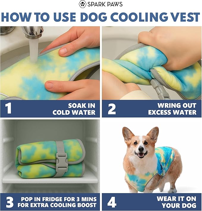Spark Paws Dog Cooling Vest - SPF 50 UV Sun Protection - Summer Heat Relief Gear for Dogs, Lightweight, Evaporative Cooling - Dog Anxiety Relief Vest During Hot Days - Tropical Storm, Medium