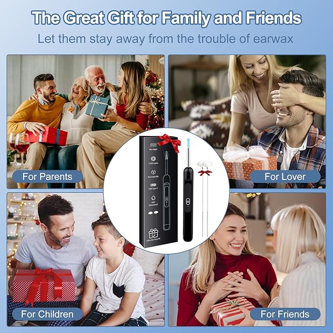 Ear Wax Removal, Ear Cleaner with Camera 1080P HD, Ear Wax Removal Kit Tools with 6 LED Lights/IP67 Waterproof Lens/8 Traditional, Rechargeable Ear Picker Cleaning kit for iOS/Android/Tablet, Black