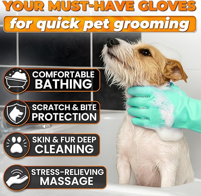 Dog Hair Removal Products – Cat and Dog Shampoo Gloves with 3000 Bristles, 2-in-1 Dog Bath Gloves 11.6", Durable Silicone, Saves Shampoo | Massage, Grooming & Clean Wet or Dry, Every Breed (Turquoise)