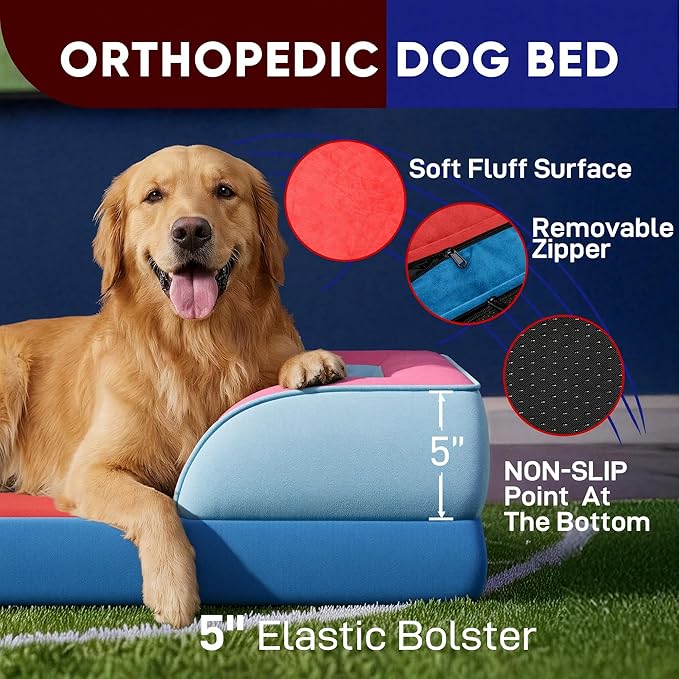 Comfort Expression Orthopedic Dog Bed for Extra Large Dogs 42x30 Inch, Waterproof Egg Crate Foam XL Pet Bed with Bolsters, Dog Couch with Washable Cover & Non-Slip Bottom, Atlanta