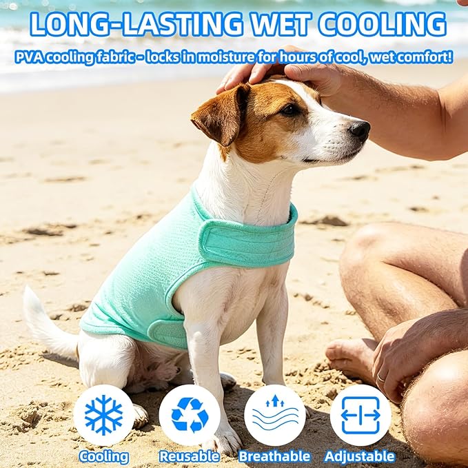 PUPTECK Dog Cooling Vest, Breathable Mesh PVA Dog Shirt, Lightweight Soft Instant Chill Sleeveless Pet Clothes, Adjustable Cooler Jacket Puppy Outfit for Hot Summer Outdoor, Green S