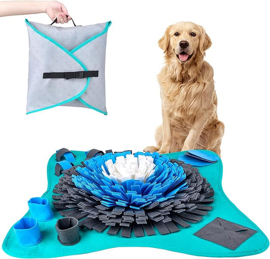 25" Dog Snuffle Mat - Interactive Dog Puzzle Toys for Enrichment - Large Slow Feeder Foraging Mat for Brain Games & Nosework Training - Washable Pet Sniff Mat with Easy to Carry Handle