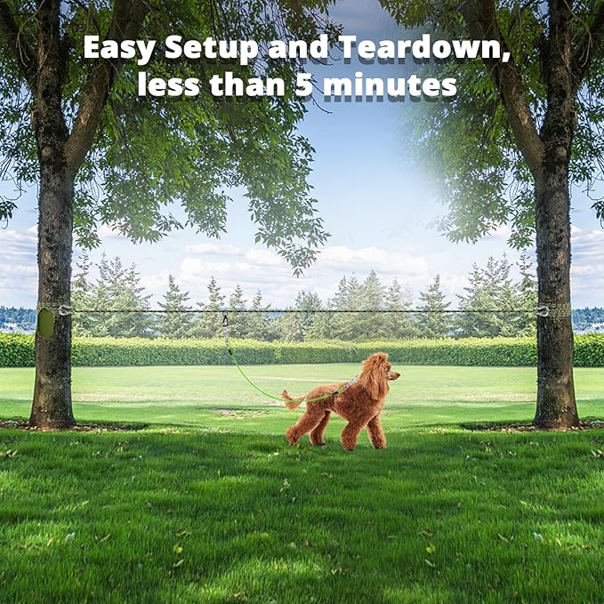 Dog Tie Out Cable for Camping - 70ft Dog Runner for Yard - Portable Trolley System for Large Small Dogs Outside