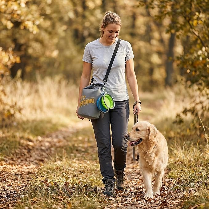 Dog Food Travel Bag With Collapsible Travel Bowls, 42 Cup Dog Food Storage System for Camping, Everyday-10L Food Dry Bag