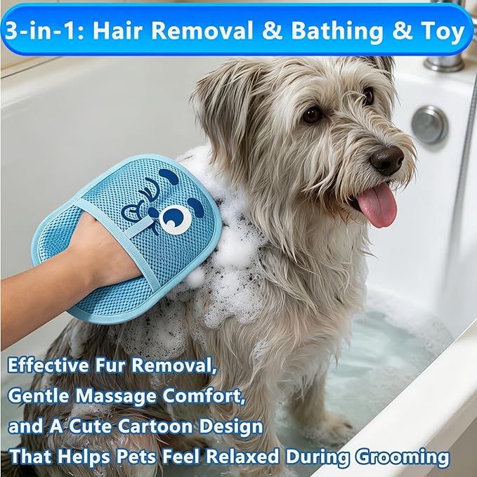 Pet Hair Removal Glove for Cats & Dogs, Reusable Electrostatic Fur Remover for Couch, Carpet, Clothing & Car Seat, Thickened Washable Fabric Cleaner with Hanging Loop, Blue Cozy Home