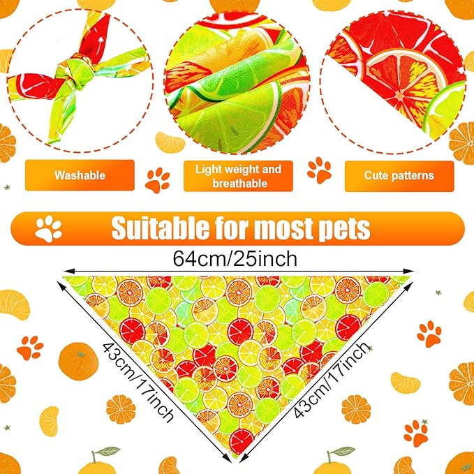 Eccliy 30 Pack Dog Bandanas Summer Bulk Fruit Dog Bandanas Adjustable Soft Triangle Scarf Washable Polyester Girl and Boy Pet Costume Bib with Fruit Patterns Medium Pet Grooming Accessories Spring