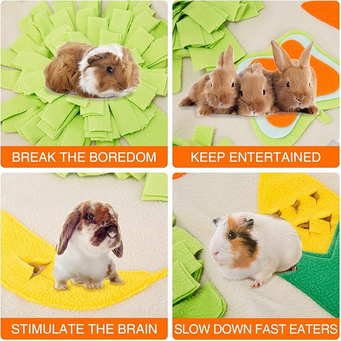 24''x24'' Rabbit Foraging Mat with Handle Pet Snuffle Mat Interactive Feed Game Treat Dispenser for Dogs Rabbits Bunny Guinea Pigs Ferrets Chinchillas, Beige