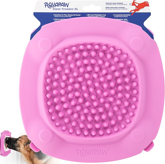 Aquapaw XL Dog Lick Mat - Suction Cups for Stable Dog Food Mat - Slow Licking Boredom Buster Treat Pad with Peanut Butter - Dishwasher-Safe Silicone Pad - XL, Pink