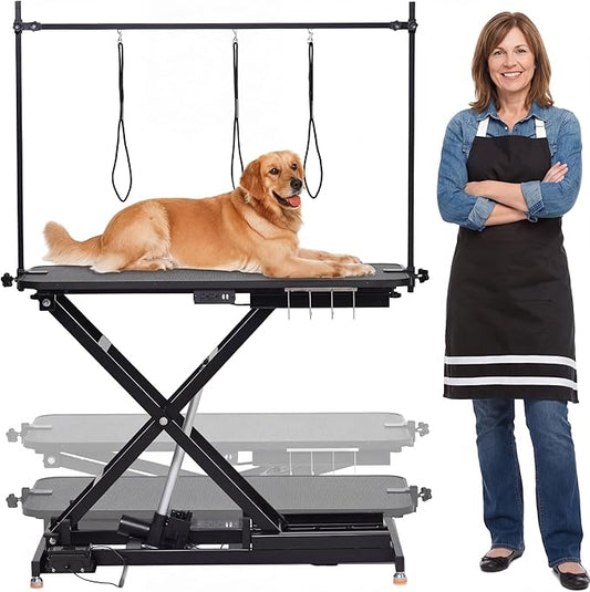 47 Inch Dog Grooming Table, Electric Hydraulic Pet Grooming Table, Dog Grooming Station with Aluminium Overhead Arm, Anti Slip Tabletop, Tool Organizer, Height Adjustable, 264 LBS Capacity, Black