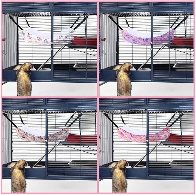 Geelin 4 Pcs Cat Hammock for Cage Soft Hanging Pet Hammock Bed with Adjustable Straps and Metal Hooks Double Sided Bed for Large & Small Cats Ferret Rat Sugar Glider(Paw,16 x 20 Inch)
