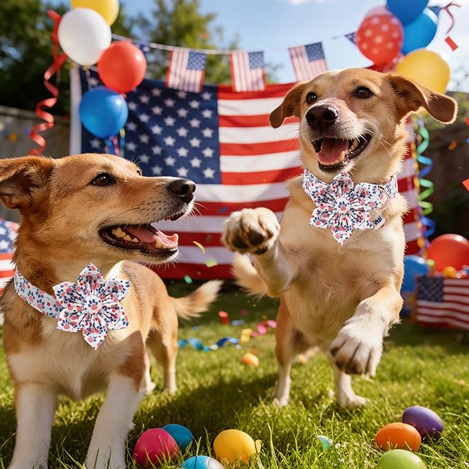 4th of July American Flag Dog Collar, DOGWONG Red Blue Flower Dog Collar with Metal Adjustable Buckle,Soft and Comfortable Independence Day Dog Collars for Large Dogs,L