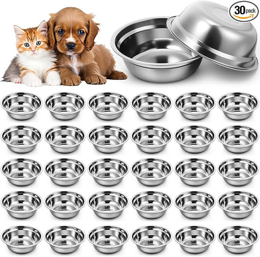 Zhehao 30 Pcs Stainless Steel Dog Bowls Bulk Metal Dog Food and Water Container Replacement Lightweight Pet Bowl for Cage Kennel and Crate(23 oz)