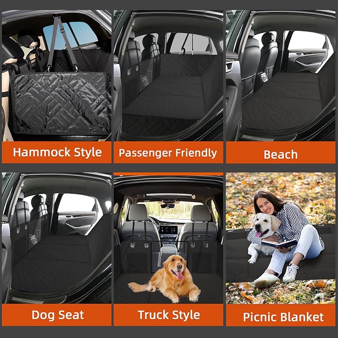 MIROZO Dog Car Seat Cover for Back Seat, 600D Heavy Duty Back Seat Extender for Dogs,Waterproof Pet Seat Protector with 3-Fold Bottom, Large Space Travel Bed Extender for Mid-Size SUV & Small Truck