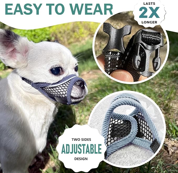 Dog Muzzle for Small Medium Dogs Breathable Adjustable, Chihuahua Shih Tzu Puppy, Soft Air Mesh Muzzle for Grooming Vet Visits, Prevent Biting Fierce Barking (Deep-Black, L)