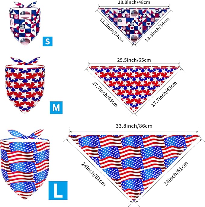 PET SHOW 50 Pack 4th of July Big Dog Bandanas Bulk XL Washable US Flag Patriotic Triangle Bibs for Medium Large Dogs Girl Boy Star&Stripe Kerchief Set Pet Scarves Holiday Grooming Accessories