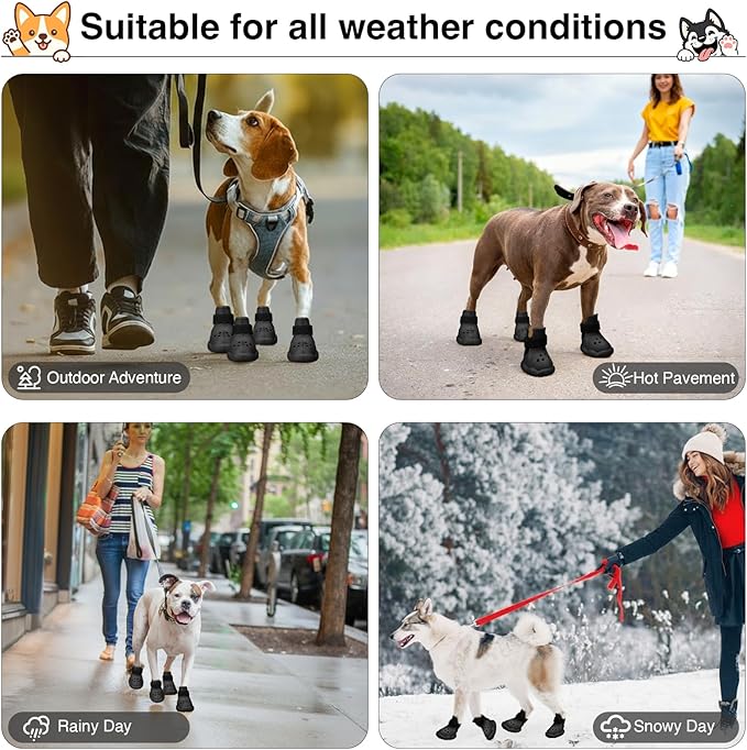 Dog Shoes for Hot Pavement and Snow - Waterproof, Non-Slip, Breathable Booties with Adjustable Straps for Small Medium, and Large Dogs (Black, S)