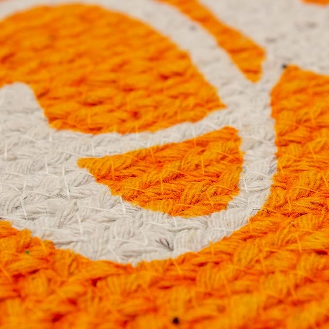 Decorative Dog Feeding Mat/Rug for Bowl Natural Cotton Easy Clean Woof Bone Shaped 15" x 23" Peach Orange