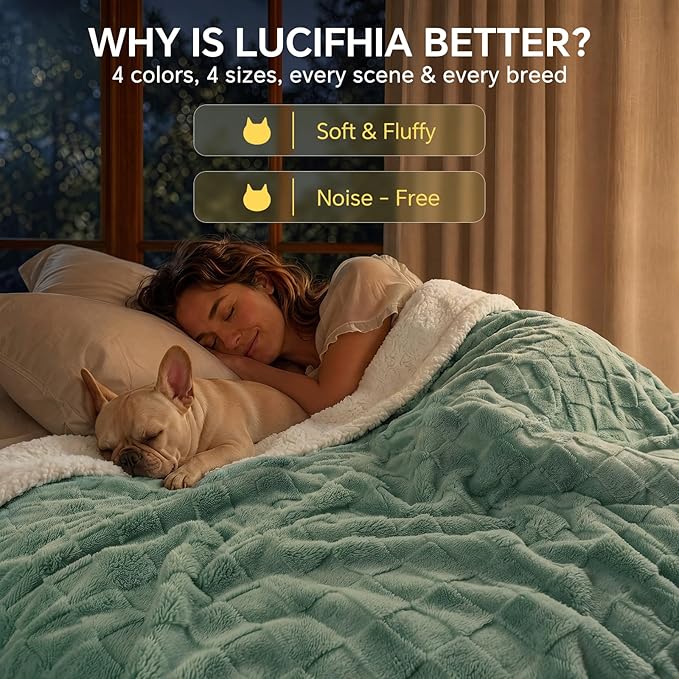 Luciphia Waterproof Dog Blanket, Leakproof Large Pet Blanket for Couch Sofa Bed Furniture Cover Protector, Washable Soft Sherpa Fleece with 3D Jacquard, Cozy Calming Reversible,Sage Green, 85"x57"