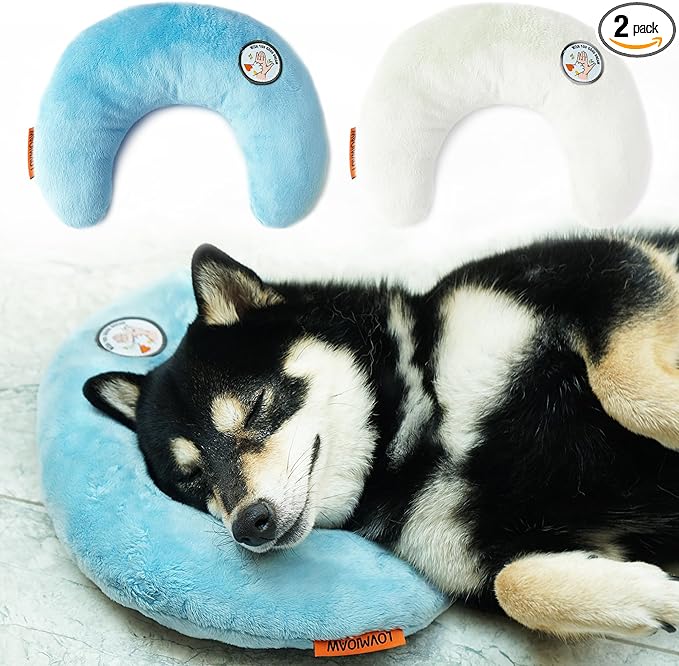 Cat Pillow, Dog Pillow, Claming Pillows for Small Dogs and Cats, Joint Relief Sleeping Improve Pet Neck Pillow， Deep Sleep Fluffy & Cozy Pet Calming Toy，Machine Washable(2 Pack(Blue&White))