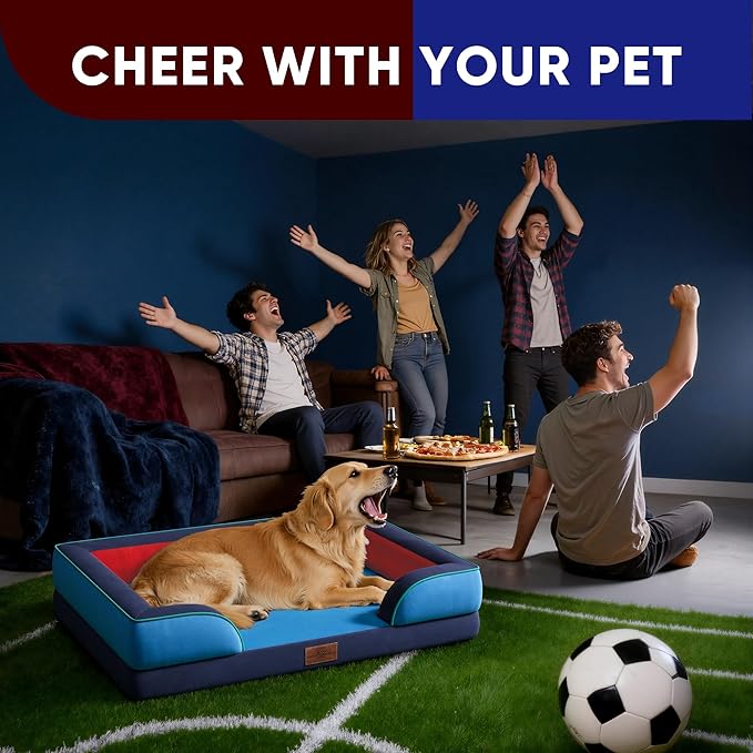 Comfort Expression Orthopedic Dog Bed for Large Dogs 36x27 Inch, Waterproof Egg Crate Foam Large Pet Bed with Bolsters, Dog Couch with Washable Cover & Non-Slip Bottom, Philadelphia