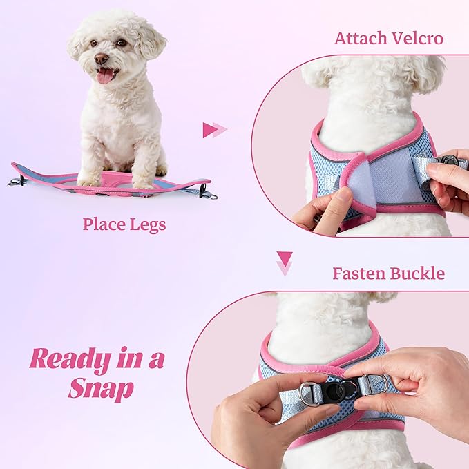 YIMEIS Dog Harness and Leash Set, No Pull Soft Mesh Pet Harness, Reflective Adjustable Puppy Vest for Small Medium Large Dogs, Cats (Pinkblue, X-Small (Pack of 1)