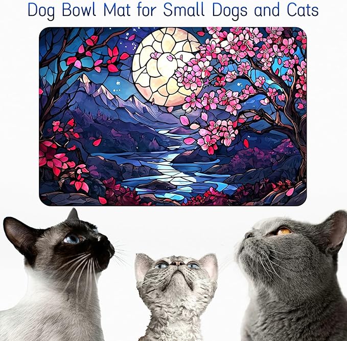 Dog Food Mat, 19.6" x 23.6" Absorbent Pet Feeding Mat for Food and Water, Waterproof Diatom Mud Pet Placemat with Non-Slip Rubber Backing, Cat Bowl Mat for Floors - Moon Creek Flower