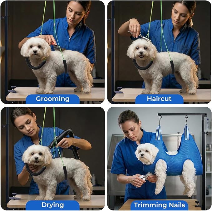 Adjustable Dog Grooming Arms, Foldable Dog Grooming Arm with Clamp Adjustable Height 29"-40" with Hammock Scissors File & No-Sit Haunch Holders for Small Medium Pets at Home or Salon