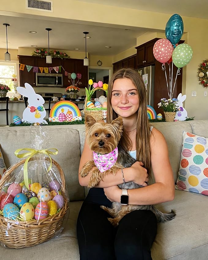 PET SHOW 50 Pack Easter Dog Bandanas Bulk for Small Dogs Cats Puppys XS Washable Adjustable Dog Scarf Triangle Bibs Pet Green Yellow Decorative Grooming Accessories