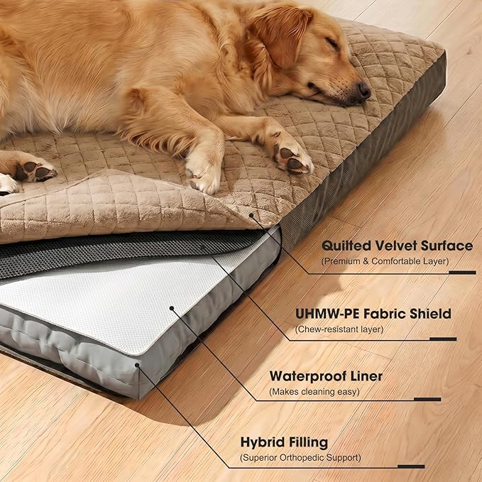 GASUR Indestructible Chew Proof Dog Beds for Large Sized Dogs, Durable Extra Large Dog Ded for Aggressive Chewers,Waterproof Washable Dog Deds for Crate Couch w/Removable Cover (Brown, XXL, 47"x29")