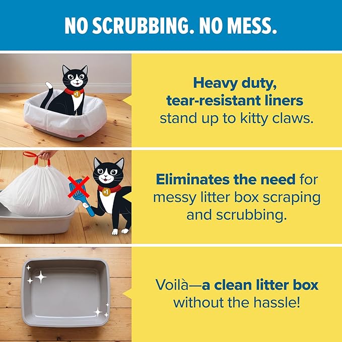 Jonny Cat Litter Box Liners: Heavy Duty - Tear & Leak Resistant - Drawstring Close - Jumbo, 30 Count