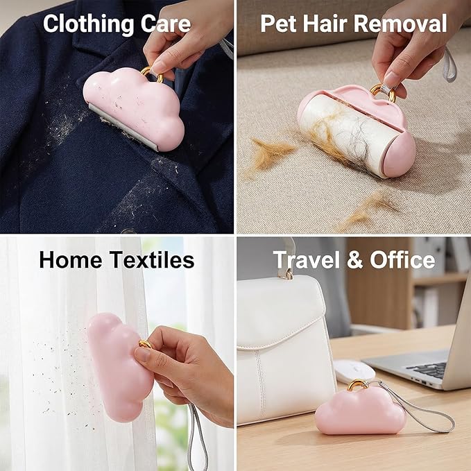 Mini Travel Size Lint Roller, Reusable Pet Hair Remover for Clothes,150 Refillable Sheets, Pink | Portable Lint Roller for Essentials & Travel Accessories