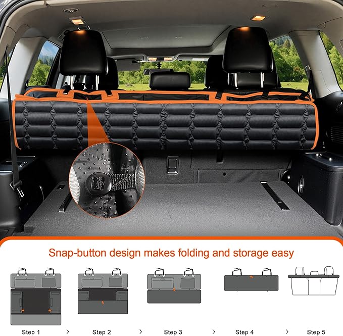 Reliadura SUV Cargo Liner for Dogs, Waterproof Pet Cargo Cover with Bumper Flap Protector, Scrachproof Non-Slip Dog Seat Mat for SUVs, Large Size Cargo Liner Universal Fit (Orange)