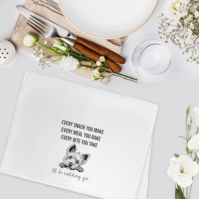 Funny Yorkshire Terrier Kitchen Towels, Yorkshire Terrier Dogs Gifts Hand Towels, I'll Be Watching You Hand Dish Tea Towel for Kitchen Decor, Dog Gifts for Women Men Dog Lover, 16x24 Inch