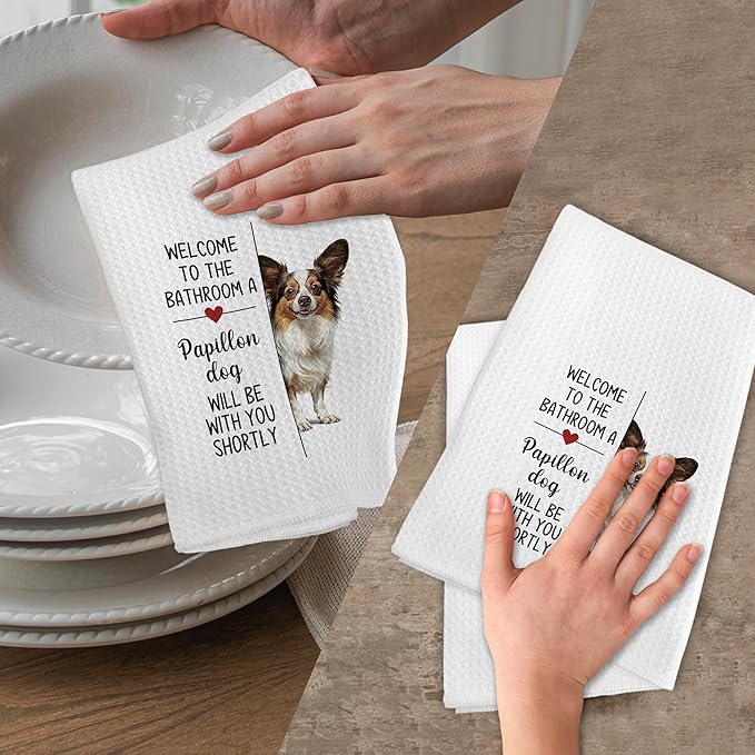 Funny Papillon Dog Gifts Hand Towels for Bathroom Decor, A Papillon Dog Will Be with You Shortly Hand Towels, Dogs Decorative Dish Tea Towel for Kitchen Bathroom, Dogs Gifts for Girls, 16x24 In