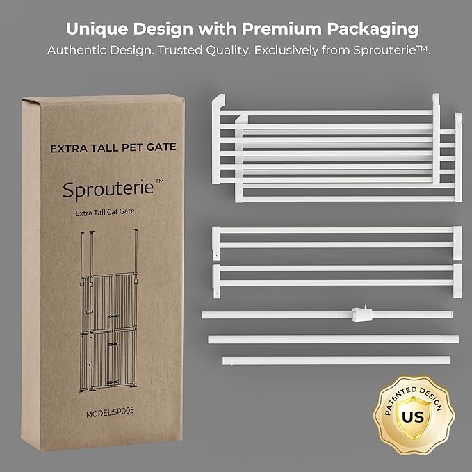 Extra Tall Cat Gate for Doorway: 74.8"-90.5" Tall Cat Gates for Pet 30.3"-38.2" Wide Pressure Mount No Wall Drilling for Indoor Stairs Doorway Room Door Dog Safety Barrier No Toddler