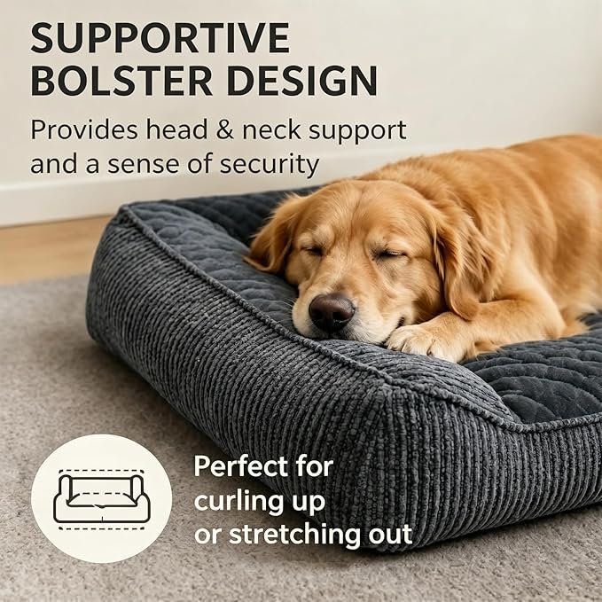 JOEJOY XL Orthopedic Dog Beds Large Sized Dog, Extra Thick Supportive Big Dogs Couch Bed with Sides, Ultra Soft Pet Bed Sofa for Large Dogs, Grey, 38''x28''