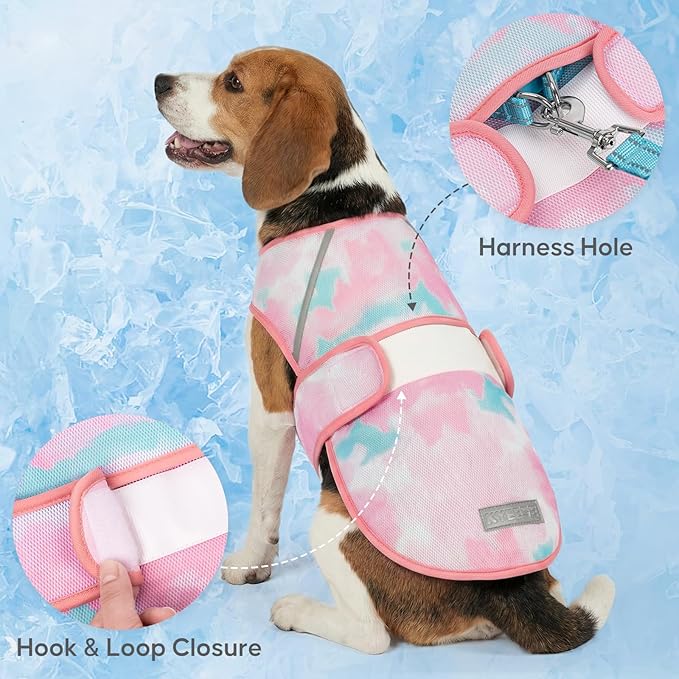 KYEESE Dog Cooling Vest, Lightweight Dog Cooler Jacket, 3D Breathable Mesh Pet Cooling Shirts for Summer with Reflective Stripe, Sun Protection Pet T Shirt for Beach, Hiking, Walking, Pink, XL