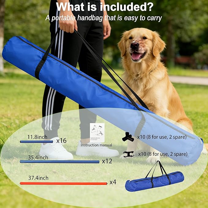 4 PCS Dog Agility Course Equipment, Adjustable Jump Bars Obstacle Training Supplies PVC Puppy Exercise and Coordination Training Kit with Carry Bag for Indoor Outdoor Use(Blue)